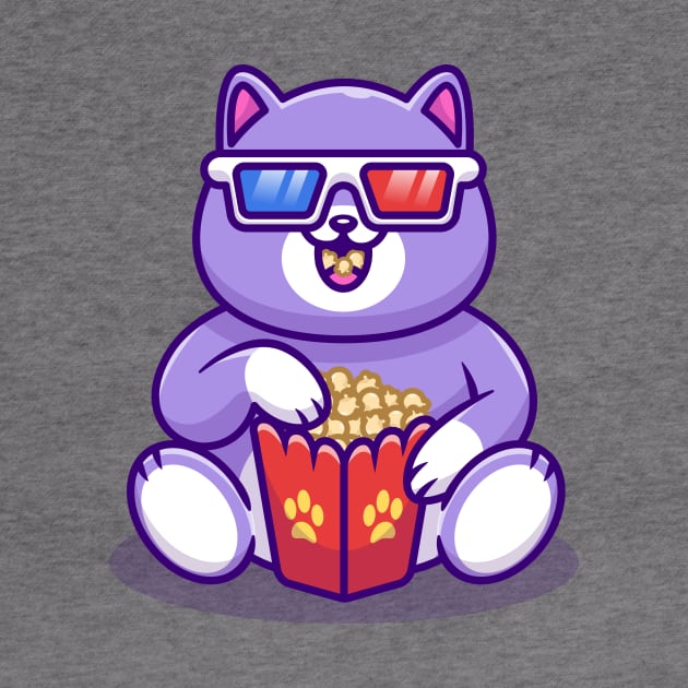 Cute Fat Cat Watching Movie With Popcorn Cartoon by Catalyst Labs